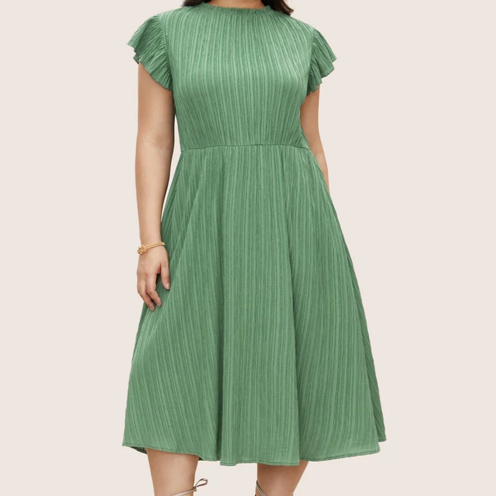 BLOOMCHIC Olive zigzag lace dress ruffled cap sleeve mock neck, pockets 18/20
